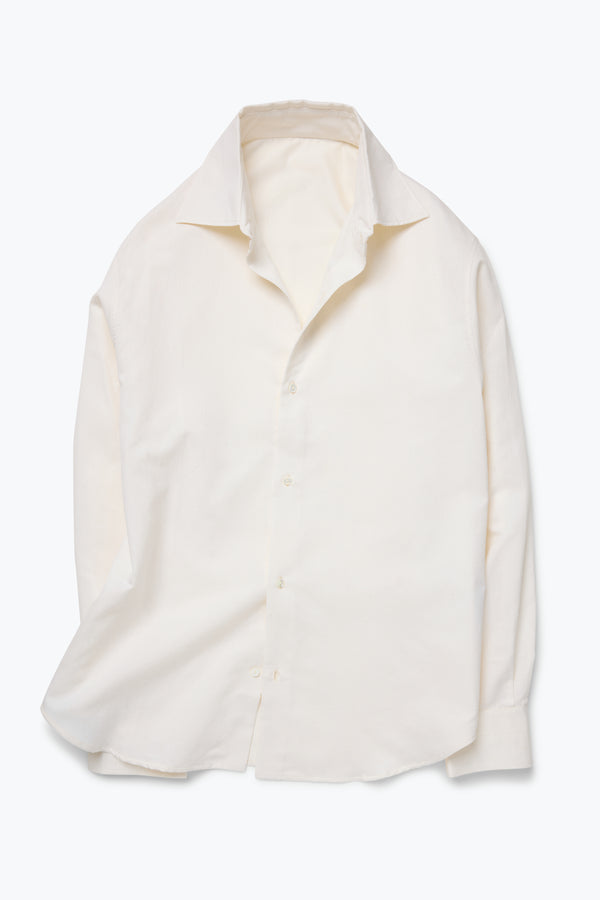 Spread Collar Shirt (Ivory Cotton Silk Slub) - Stoffa