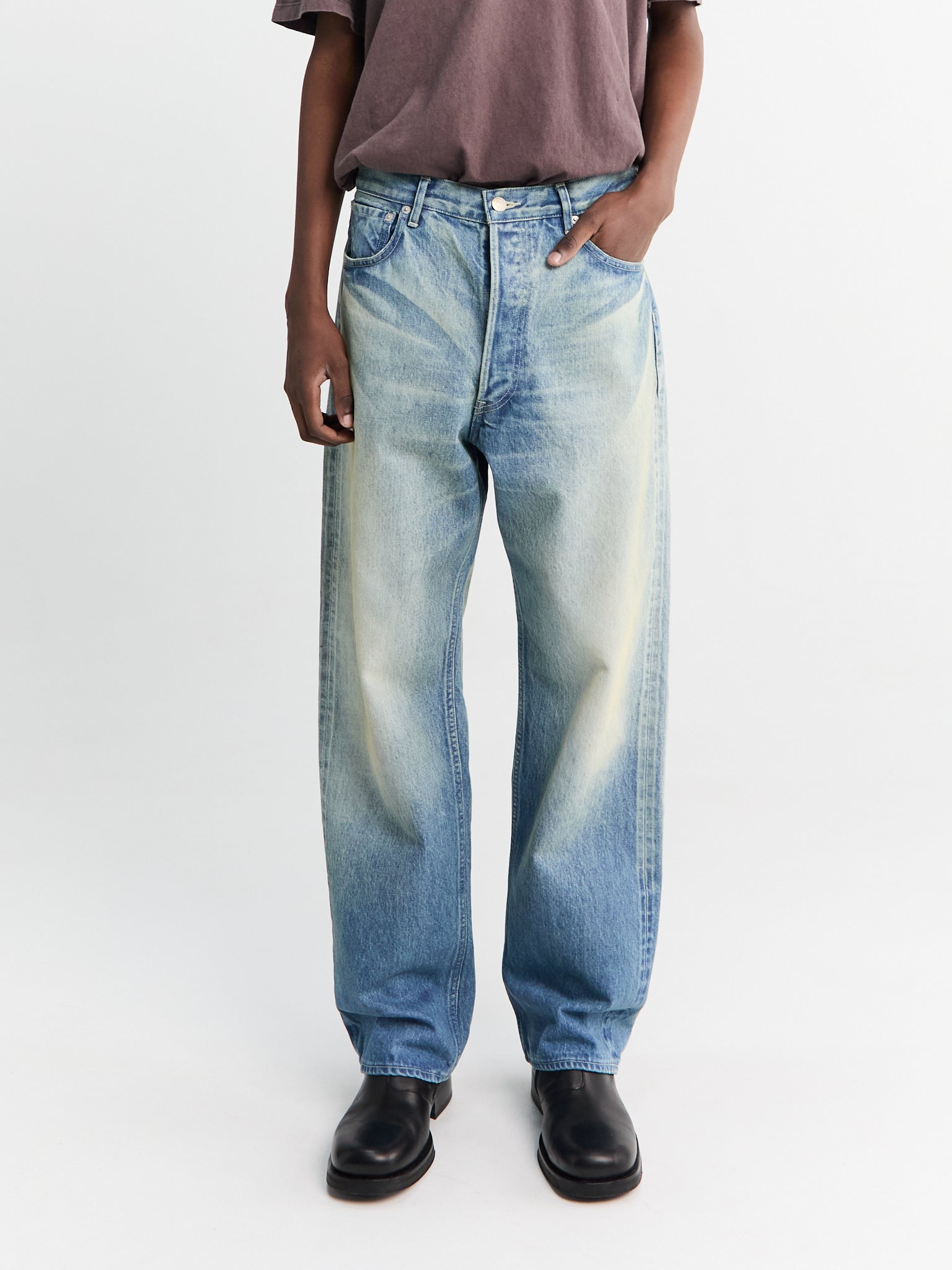 Auralee - Selvedge Faded Heavy Denim Wide Pants in Faded Indigo – Stoy