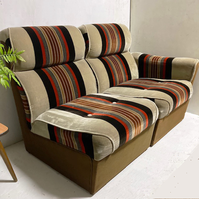 ジャパン ジャパニーズ ヴィンテージ 国産 モケット ストライプ ソファ