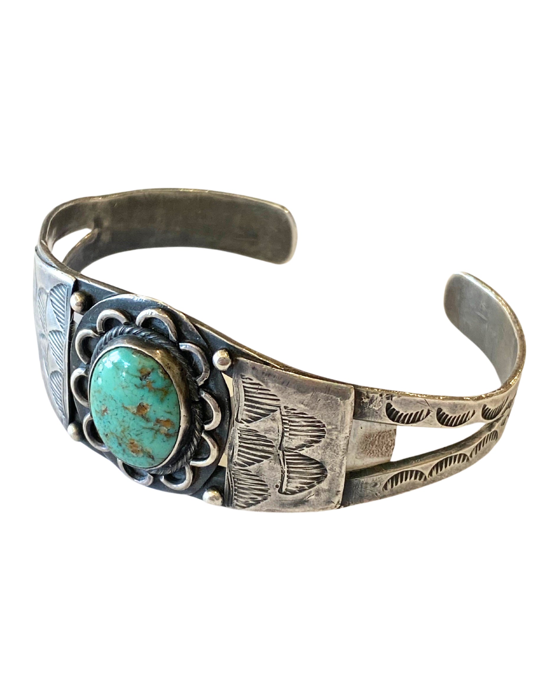 Vintage Fred Harvey Era Sterling Silver and Turquoise Cuff
