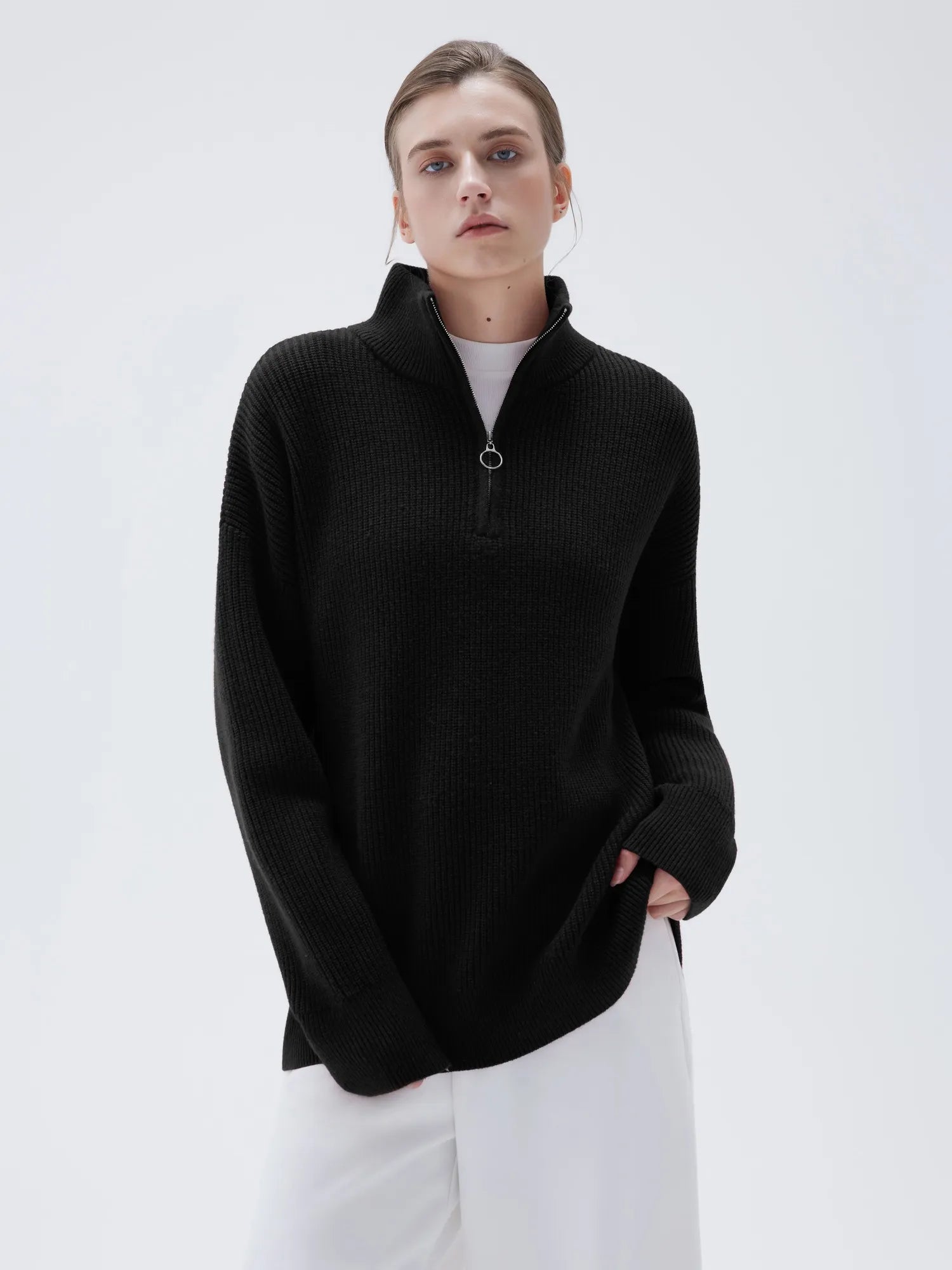 Cashmere Oversized Quarter Zip Sweater – SUUKSESS