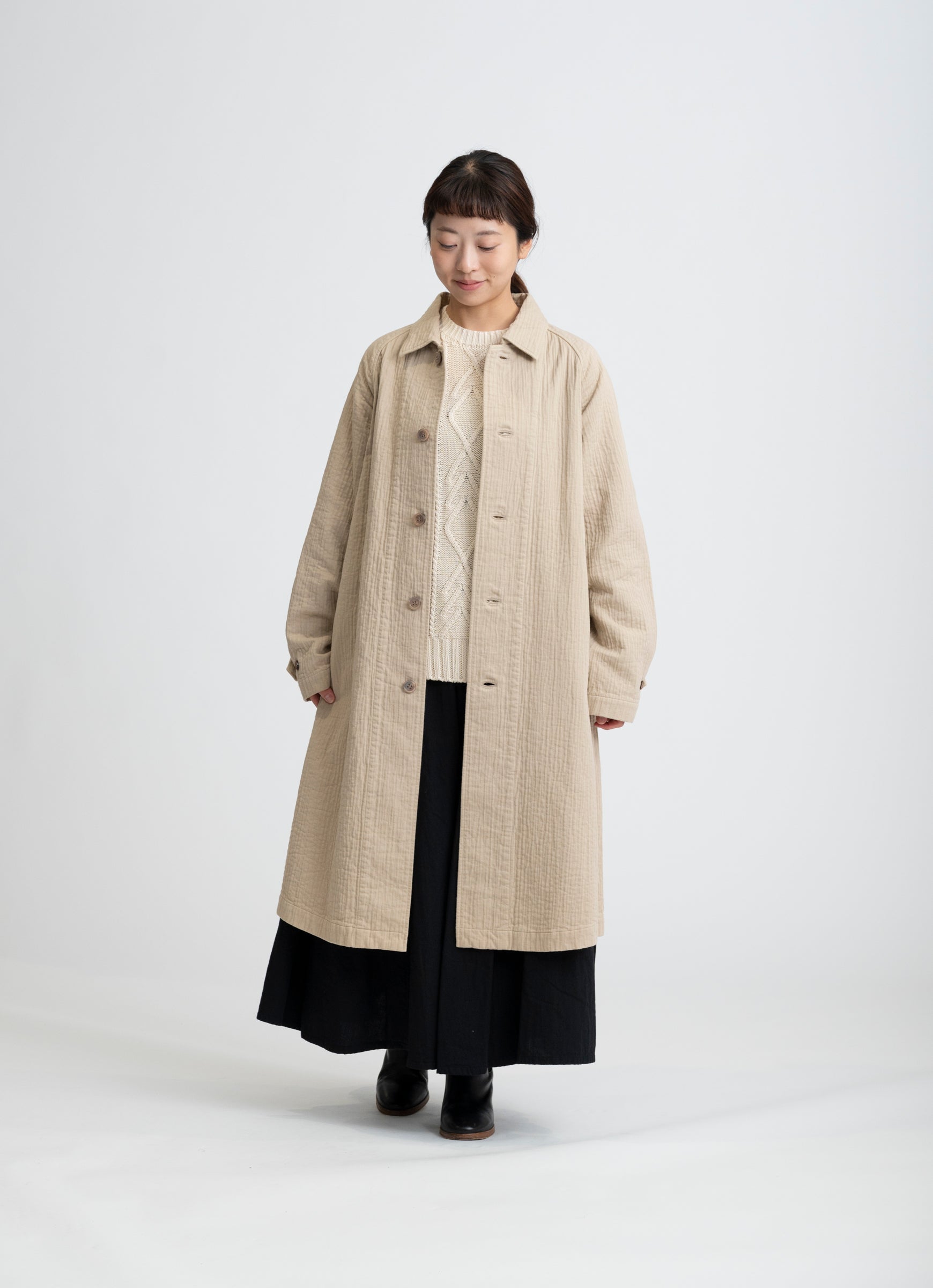 在庫限り】ステンカラーコート（ステッチツイル二重ガーゼ）｜ao 公式
