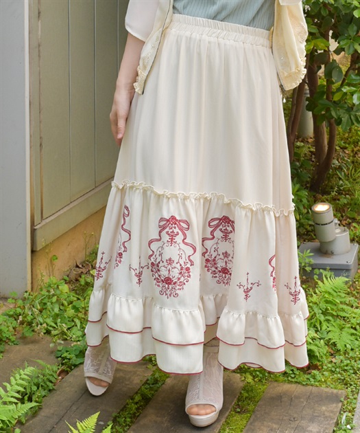 リボン×ブーケ刺繍スカート | axes femme online shop