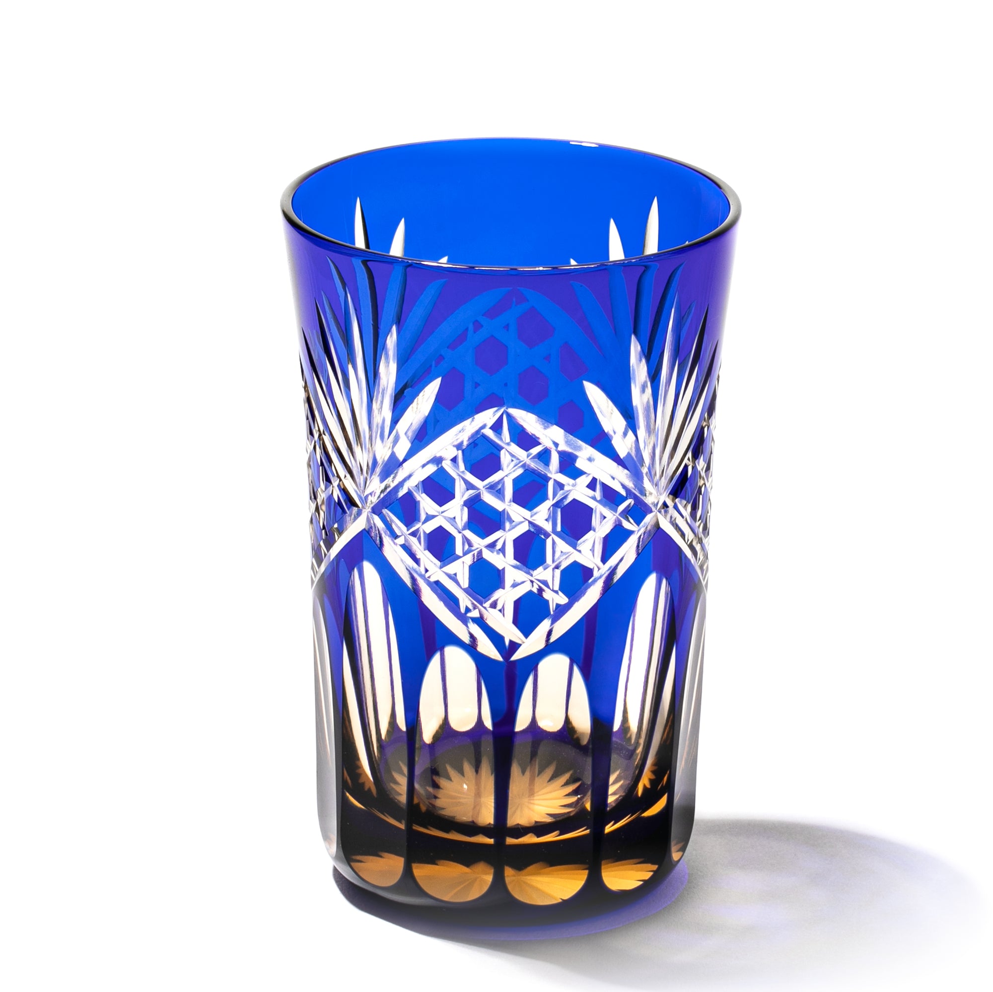 江戸切子 六角籠目紋 タンブラー 琥珀ルリ ｜江戸切子グラスなら