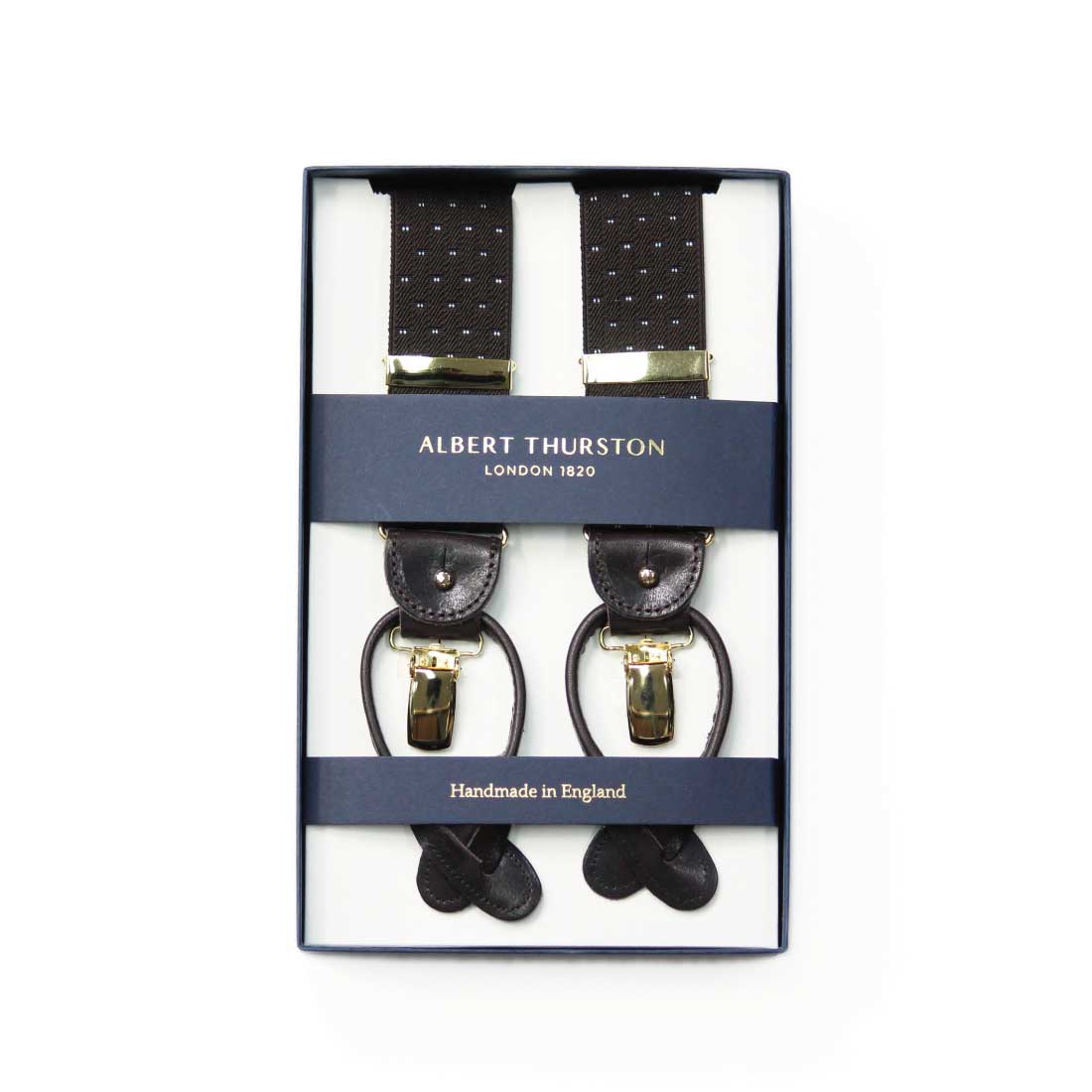 サスペンダー アルバートサーストン 英国製 35mm ピンドット ブラウン