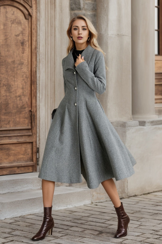 Fit and flare gray winter wool coat 5367 – Xiaolizi