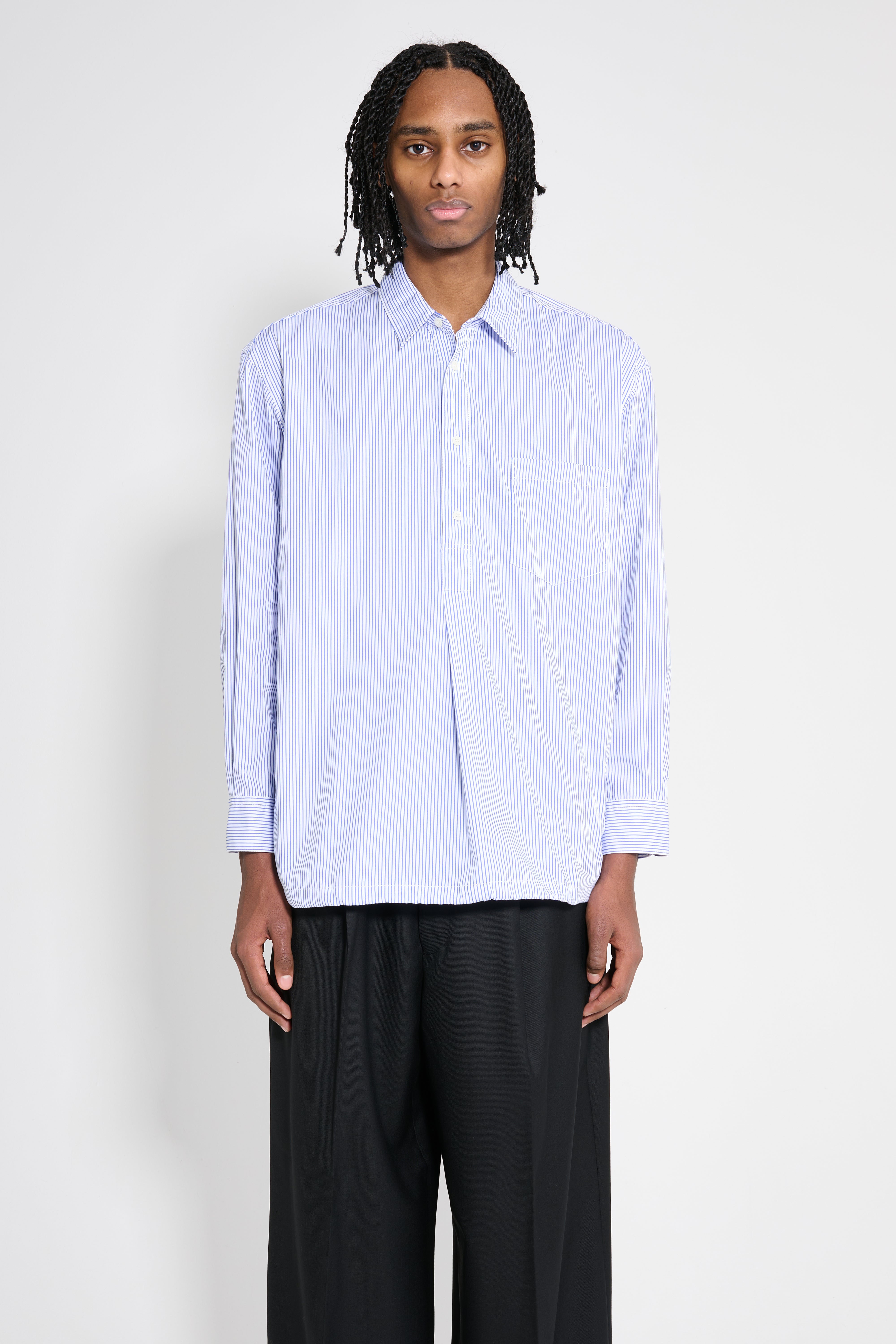 Comme des Garçons Homme Cotton Stripe Half Button Up Shirt Blue