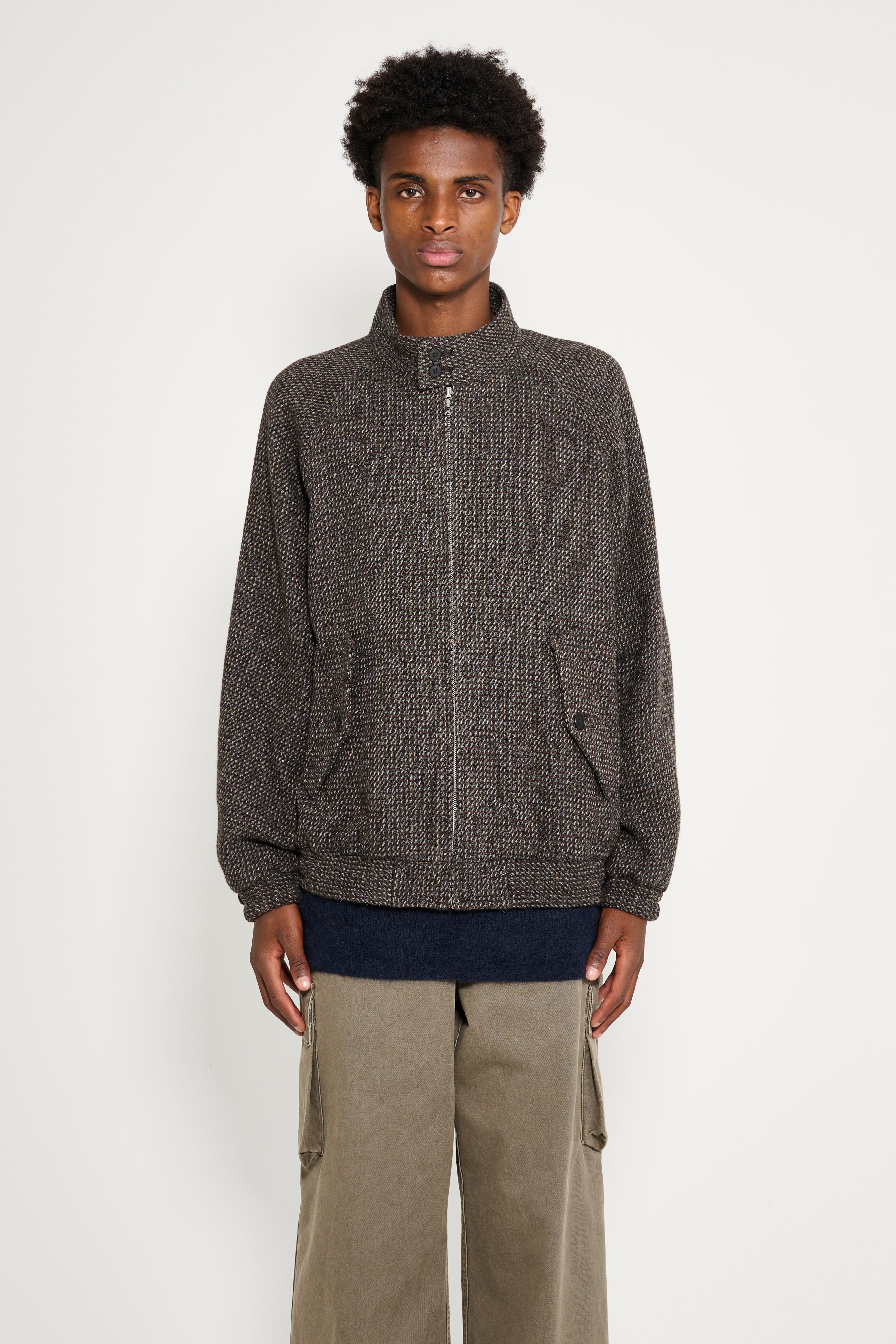 Auralee Alpaca Wool Silk Tweed Zip Blouson Gray Brown Hairline