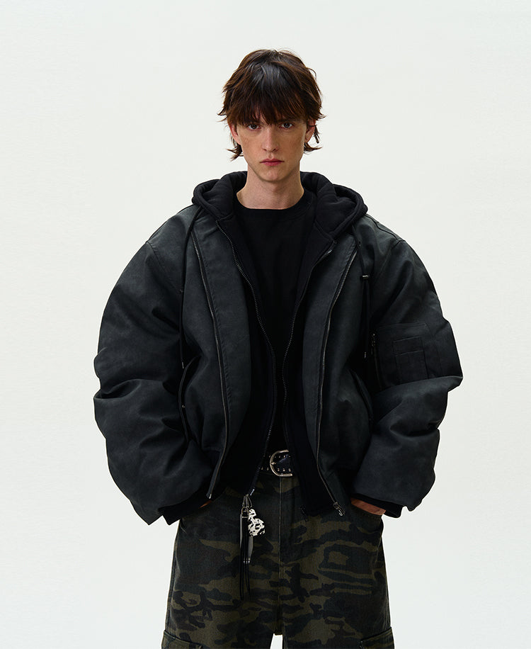 Faux two-piece hooded damaged cotton jacket – ULTIMUS