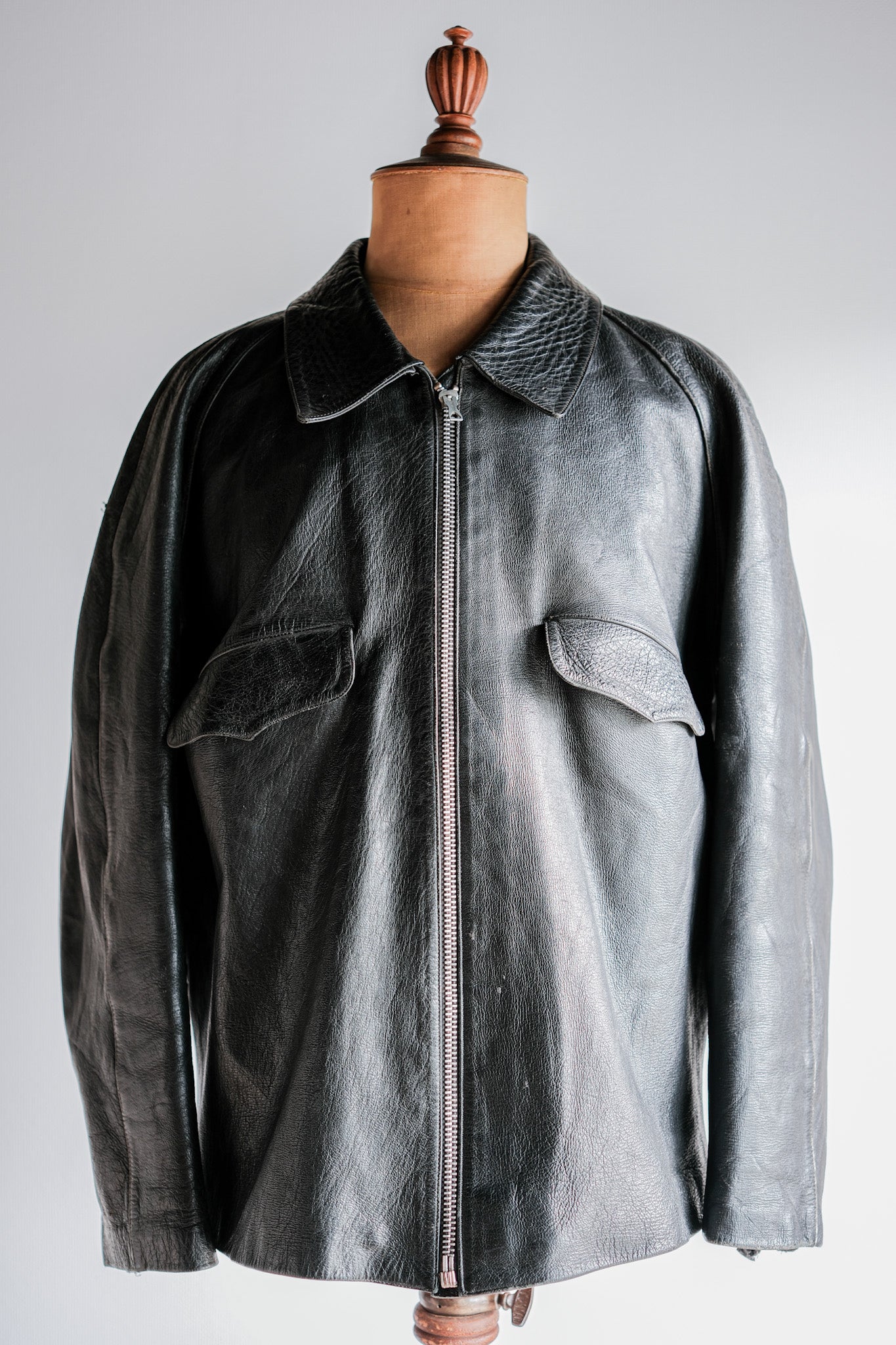 60's】Italian Army Motorcycle Leather Jacket