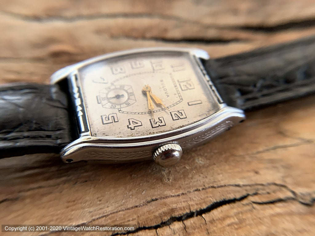 Bulova 'The Ambassador' 1930 Art Deco Inlaid Tonneau Case, Manual