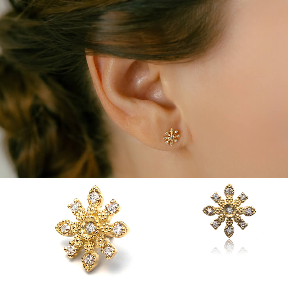 K18 ダイヤモンド ピアス アンティークデザイン ボディピアス│ 14G