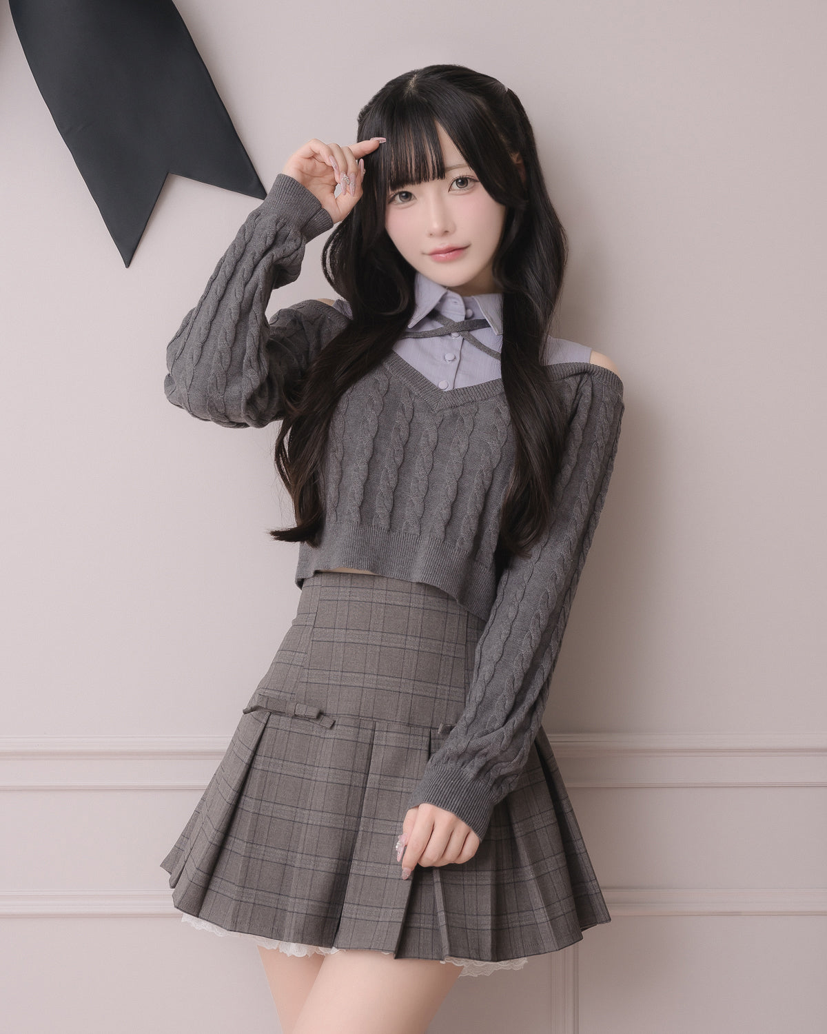 シャツレイヤードオープンショルダーニット – pium