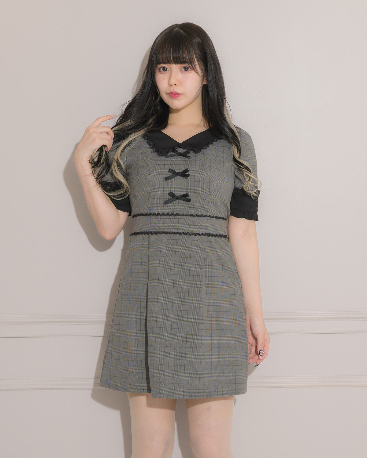 フロントリボン衿付きミニワンピ – pium