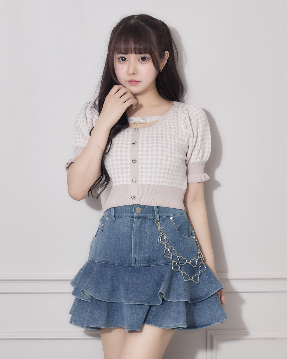ハートボタンギンガムニットトップス – pium