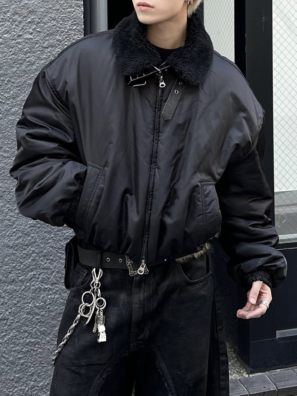 大阪店WEB限定受注制【Chikashitsu +】cropped mouton bomber jacket