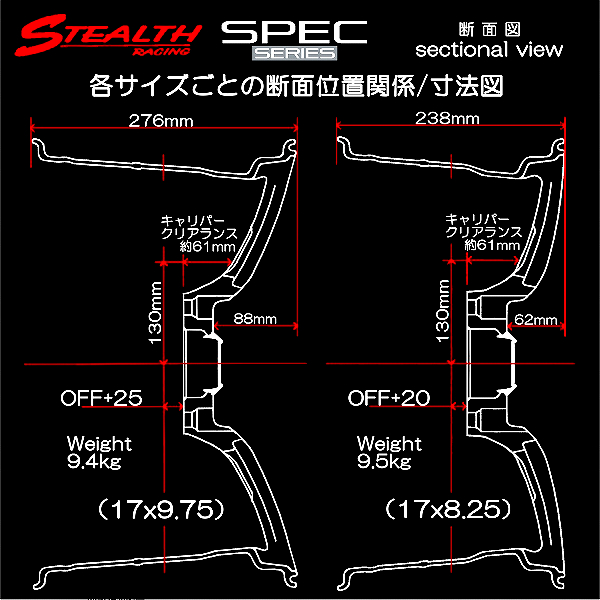 □ STEALTH Racing SPEC-01 □ 17X8.25J+20 PCD114.3 バラ売り2本