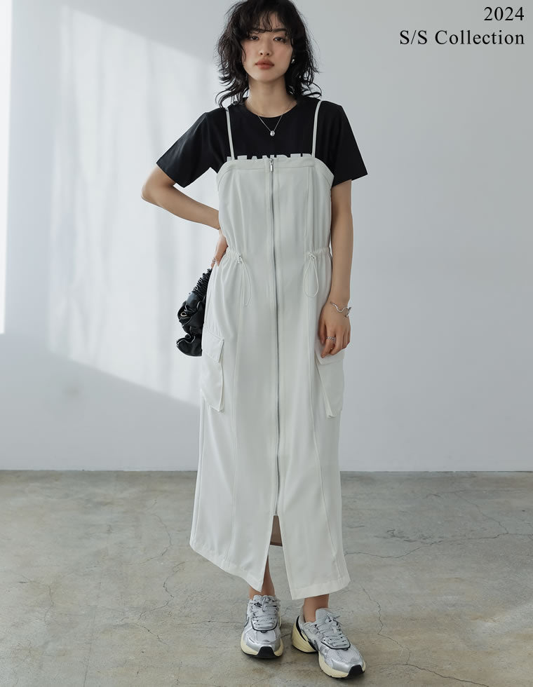 2WAYサテンフロントジップキャミワンピース - ワンピース通販 | 人気