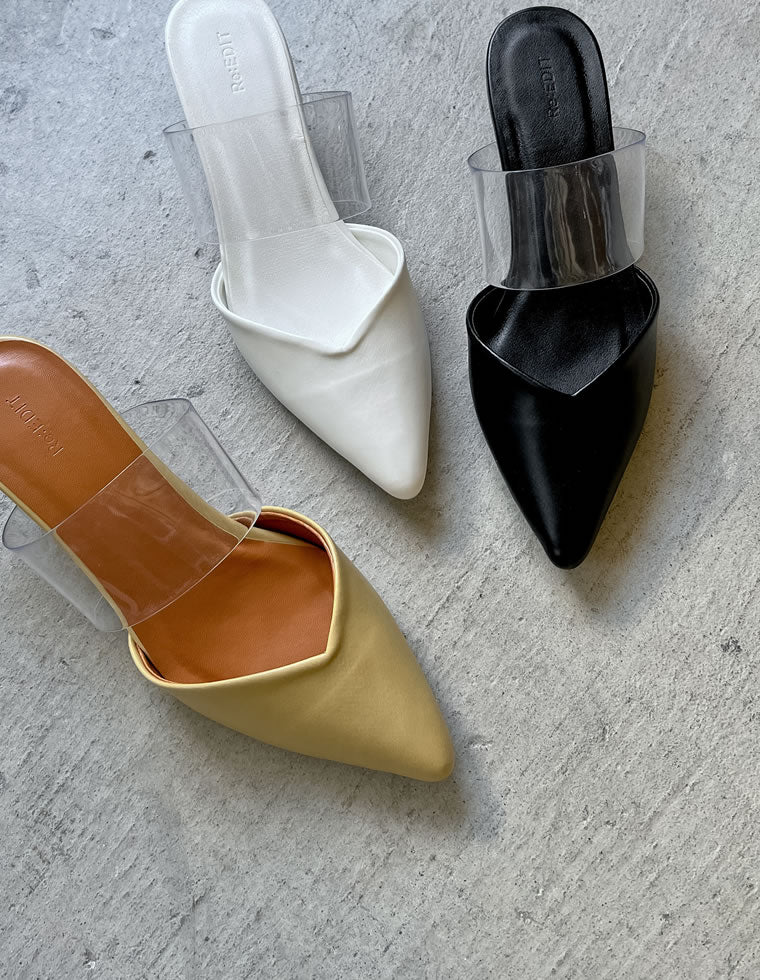 クリアベルトポインテッドトゥVカットミュール - シューズ通販 | 人気