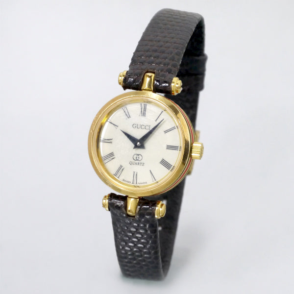 OLD Gucci サイドシェリーミニ腕時計（リザード/濃茶） – Vintage Shop