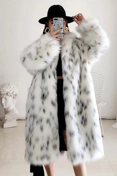 Zapaka Women White Oversized Lapel Long Faux Fur Shearling Coat