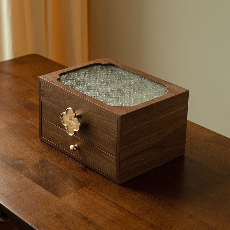 フローラガラス ジュエリーボックス アクセサリーケース 銘木 木製
