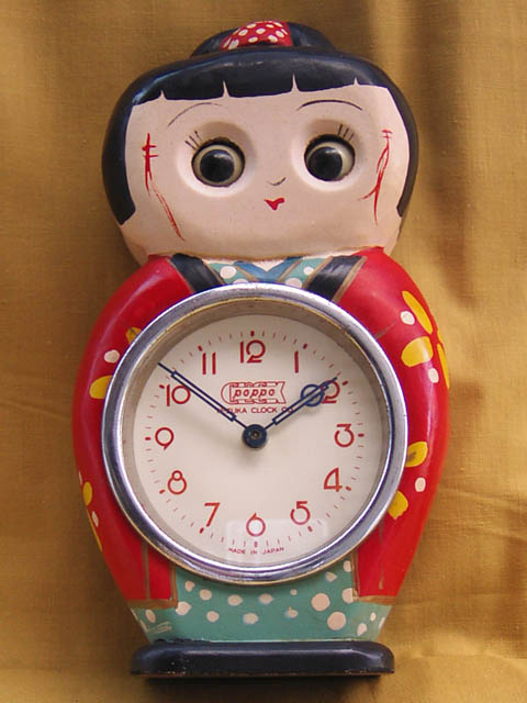 こけし置時計（手塚時計POPPO） - 目玉の動く置時計
