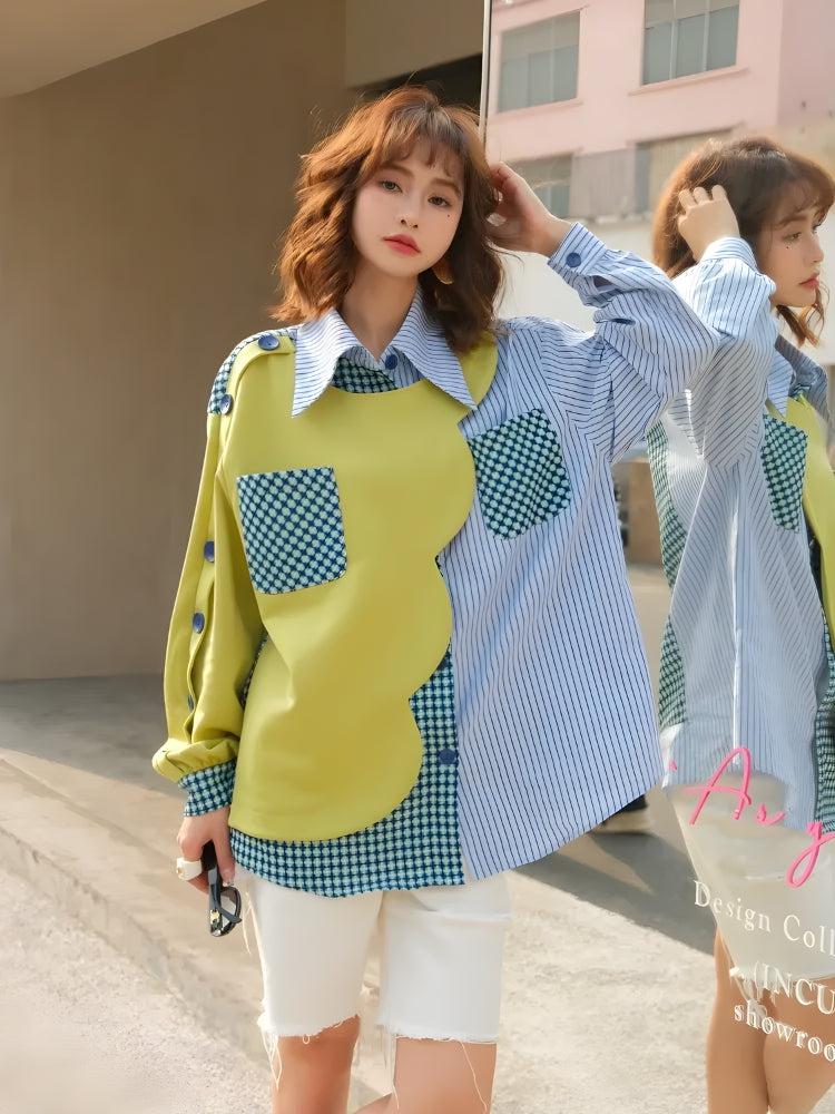 Buttoned Sleeved Patchwork Shirt - Litlookz Studio