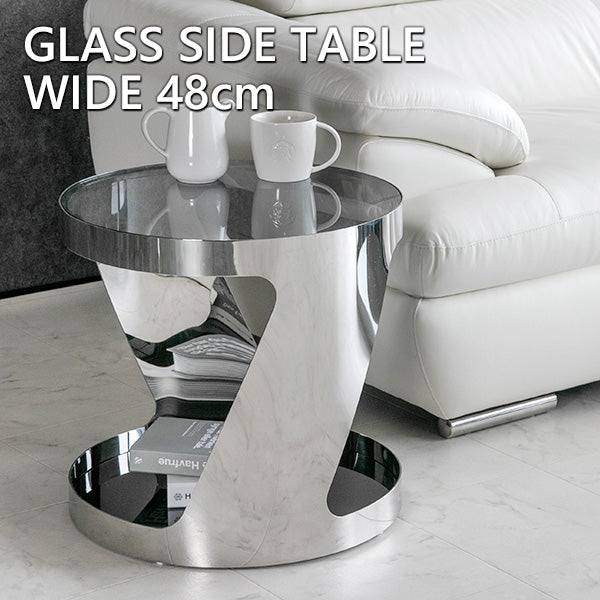 lushroom サイドテーブル ガラス 丸 テーブル 黒 シルバー 幅48