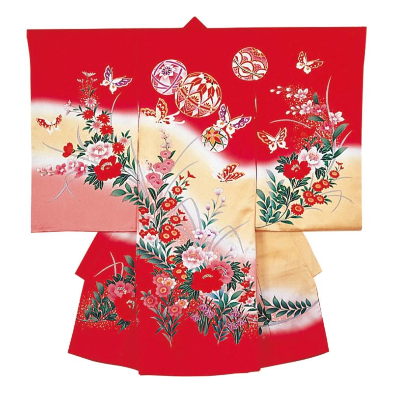 お宮参り 女の子 手毬と蝶の愛らしく華やかな柄 着物 産着 祝着