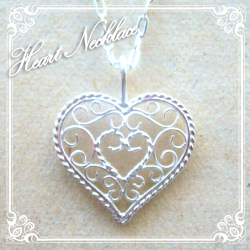 アイアンワークのハートチャーム・シルバーネックレス｜銀線細工