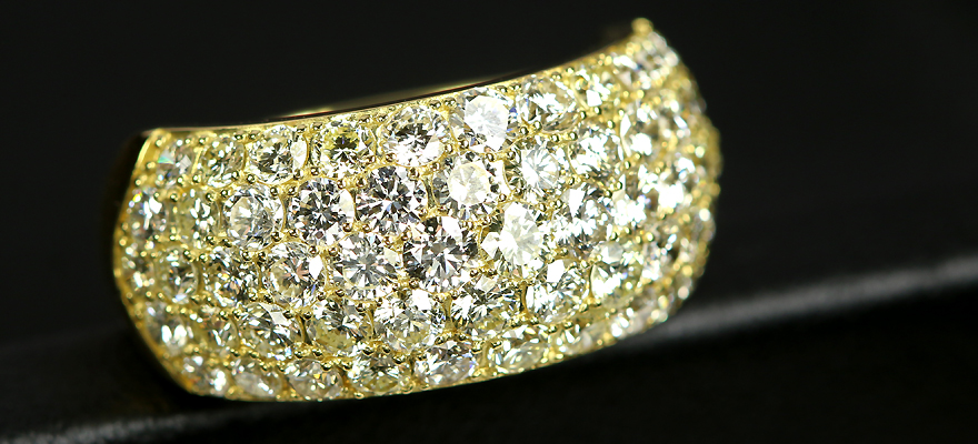 ダイヤモンド 約3ct イエローゴールド パヴェ リング（指輪）【品質