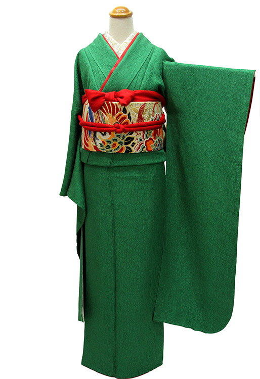 RF-166緑色グリーン無地振袖 それいゆ振袖レンタル