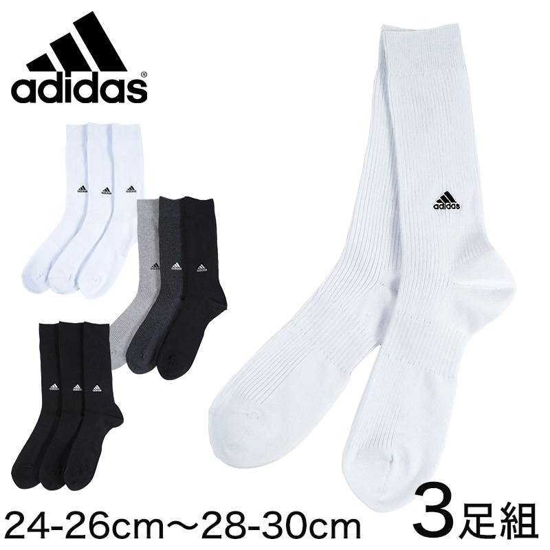 福助 adidas クルー丈ソックス 3足組 24-26cm～28-30cm (アディダス