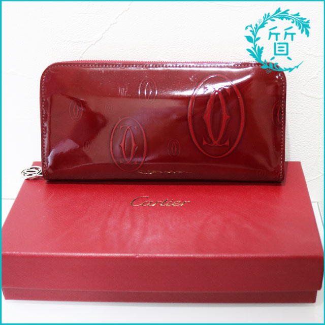 カルティエ 長財布 ハッピーバースデイ カーフ エナメル 中古