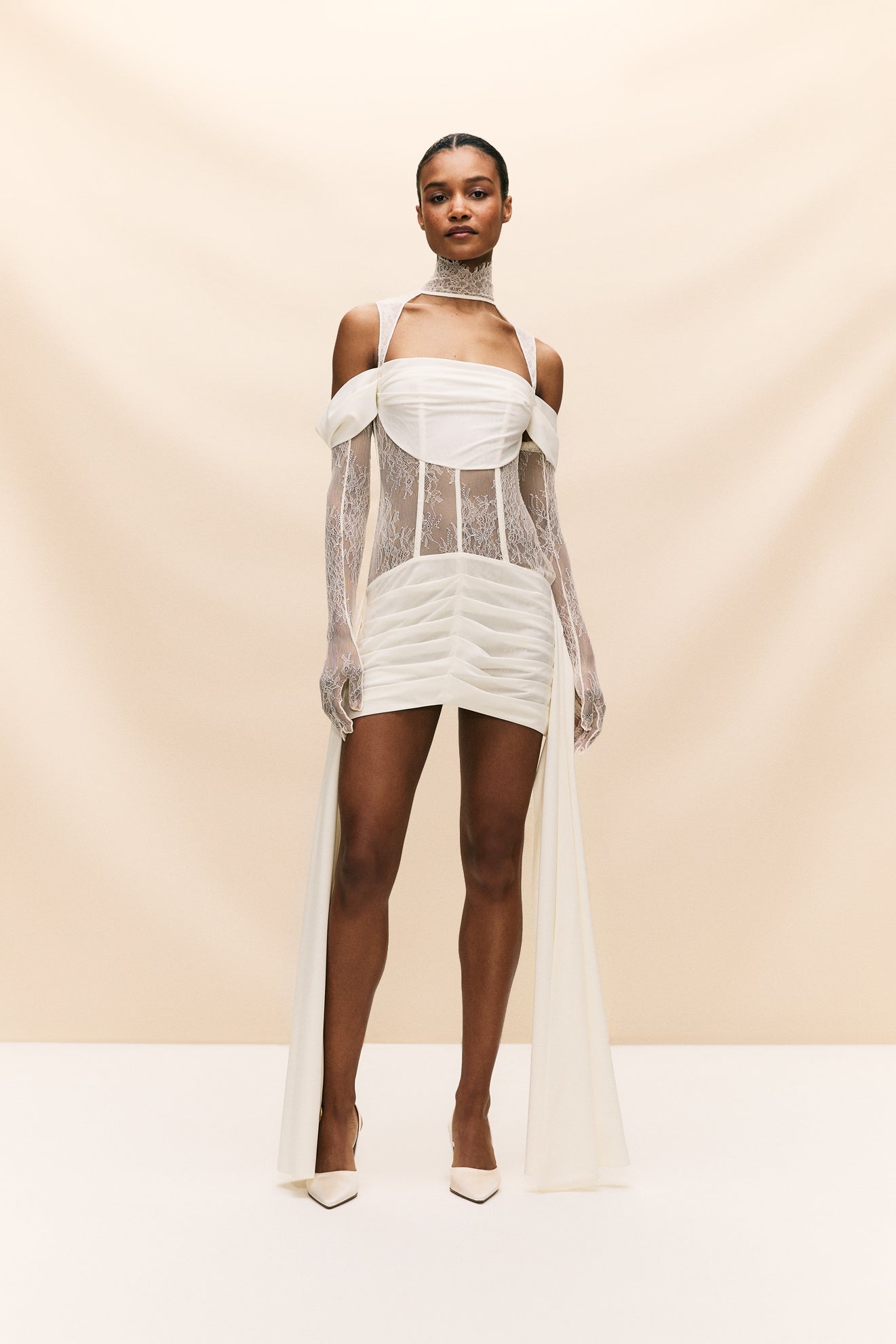 MADELEINE MINI DRESS IN IVORY SILK SATIN – DE LA VALI OFFICIAL