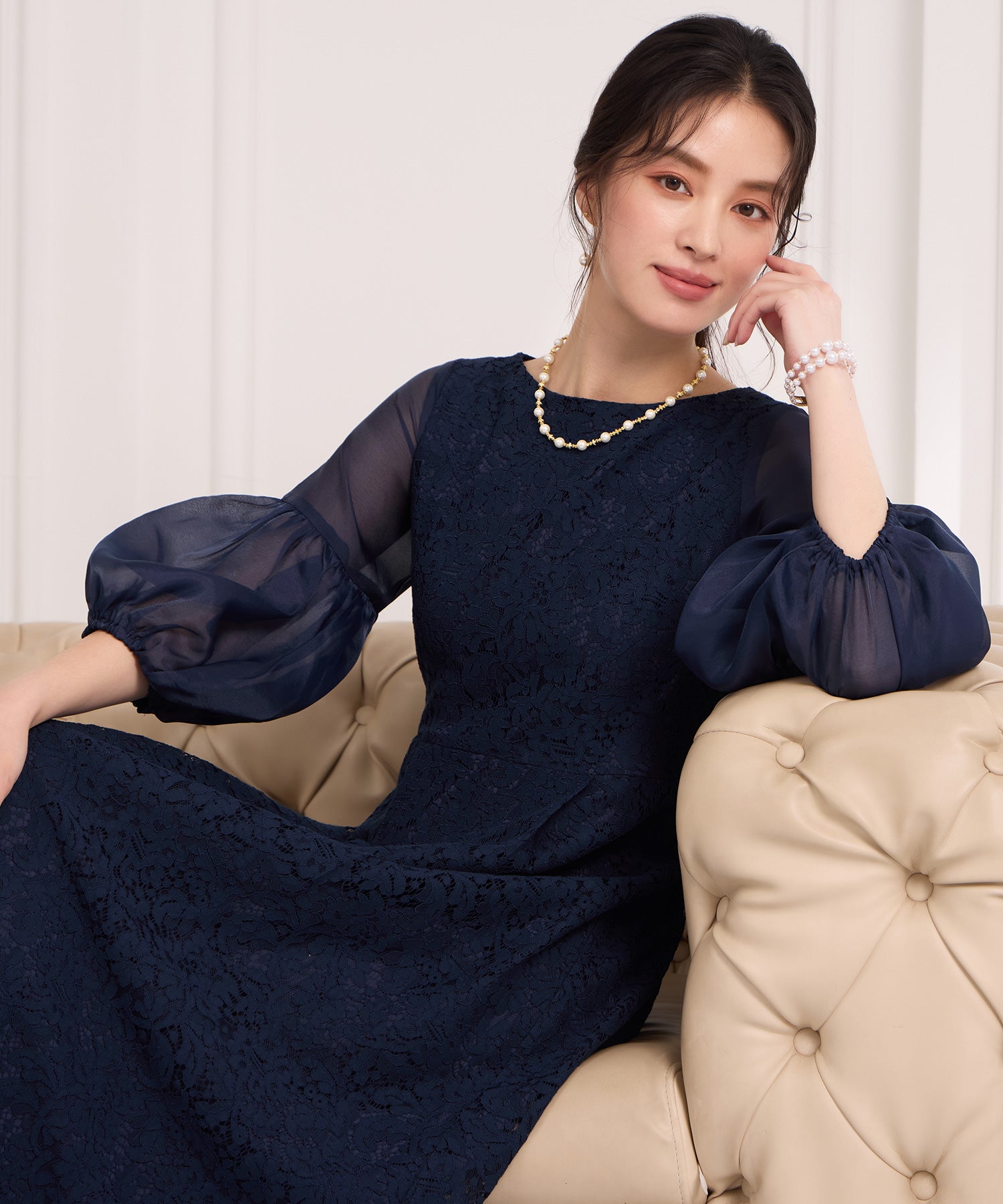 しっとり大人華やかなレースワンピースcy88652 ネイビー – [公式