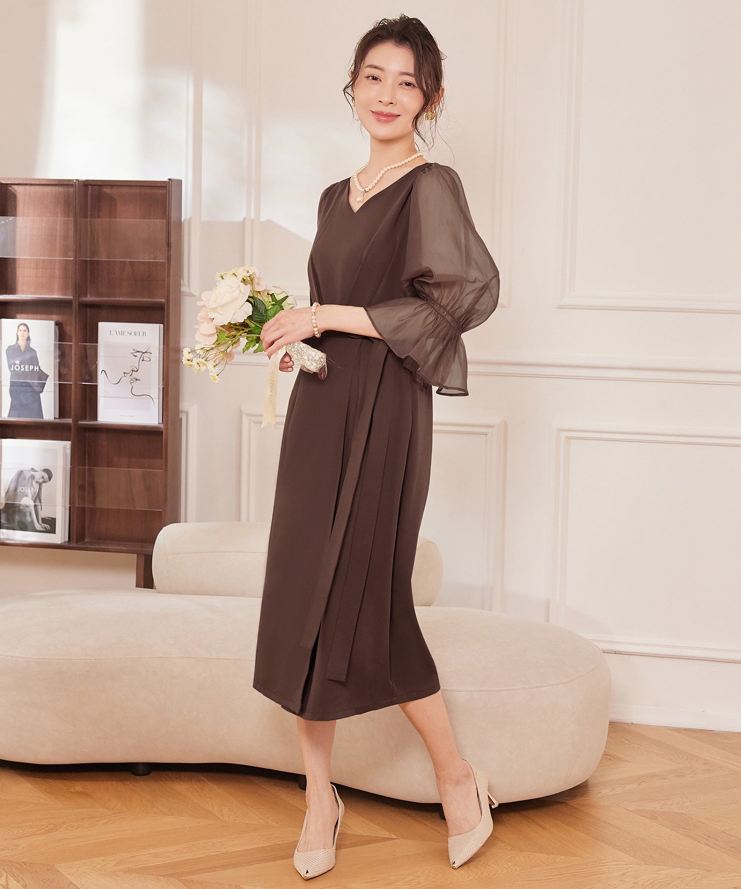 パーティードレス 結婚式 ワンピース シアー素材cy88613 モカ – [公式