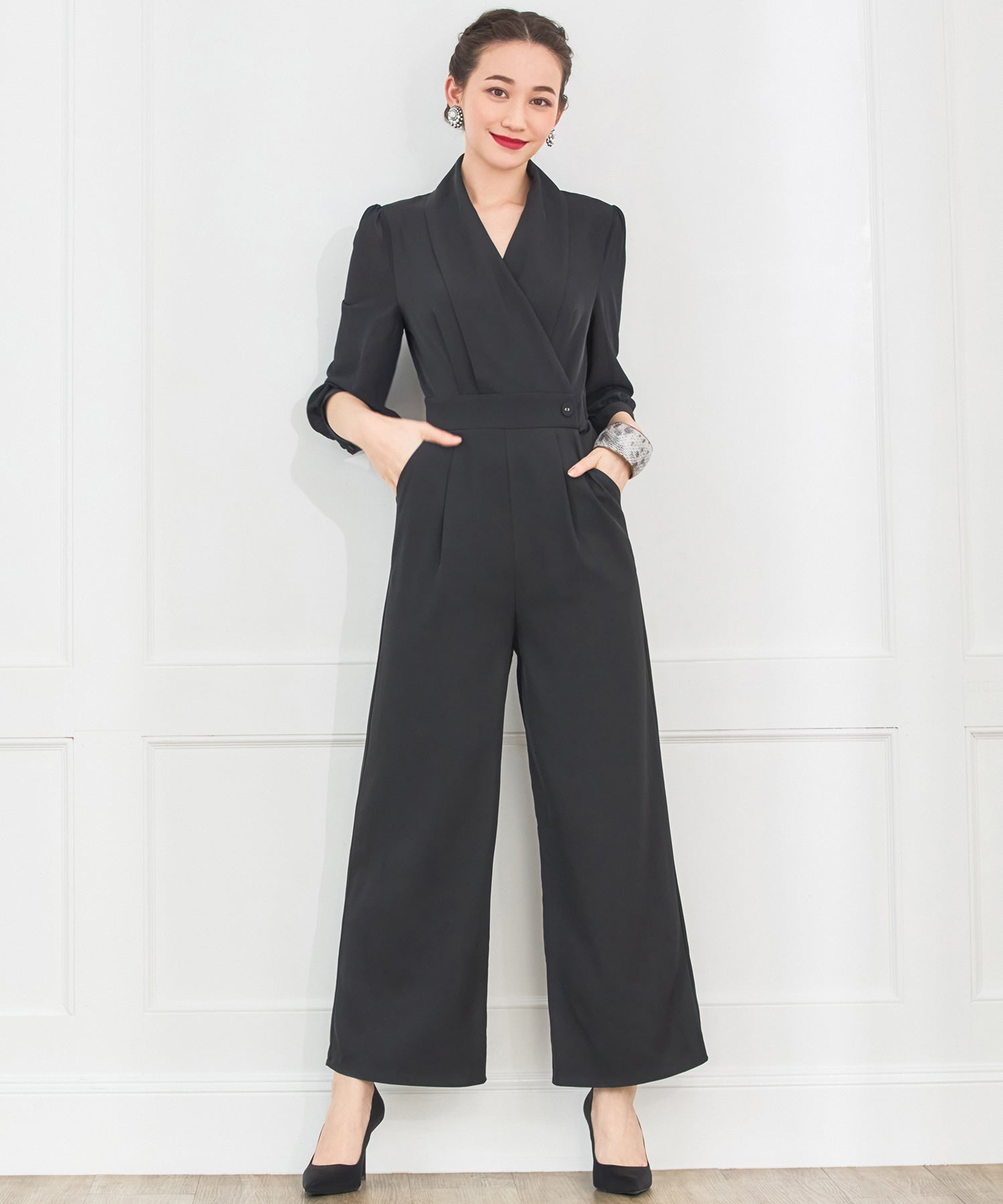 ジャンプスーツ パンツドレス シフォン S M L XL パーティー 結婚式