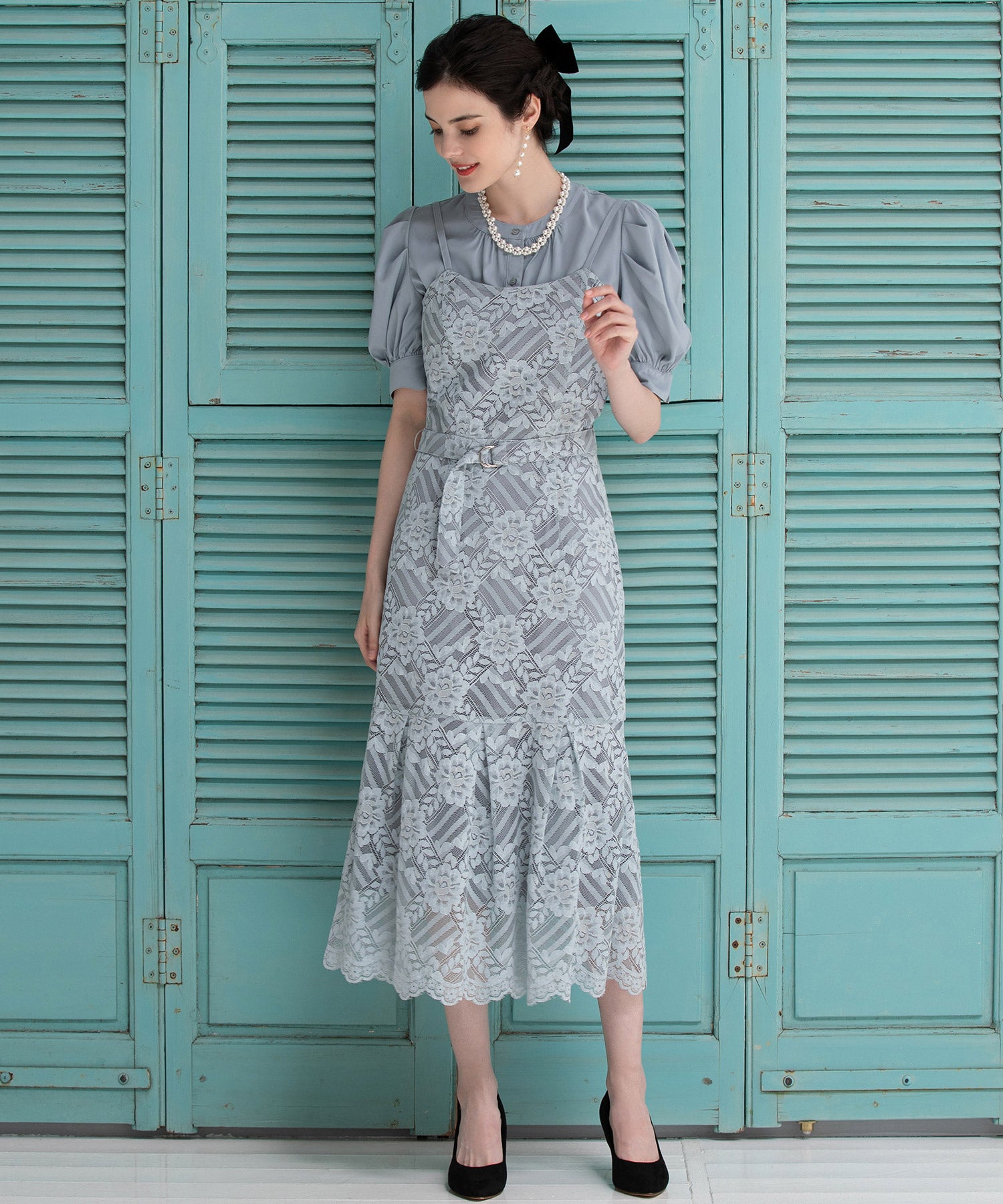 ブラウス ジャンパースカート セット 結婚式 ドレス マーメイド ブルー