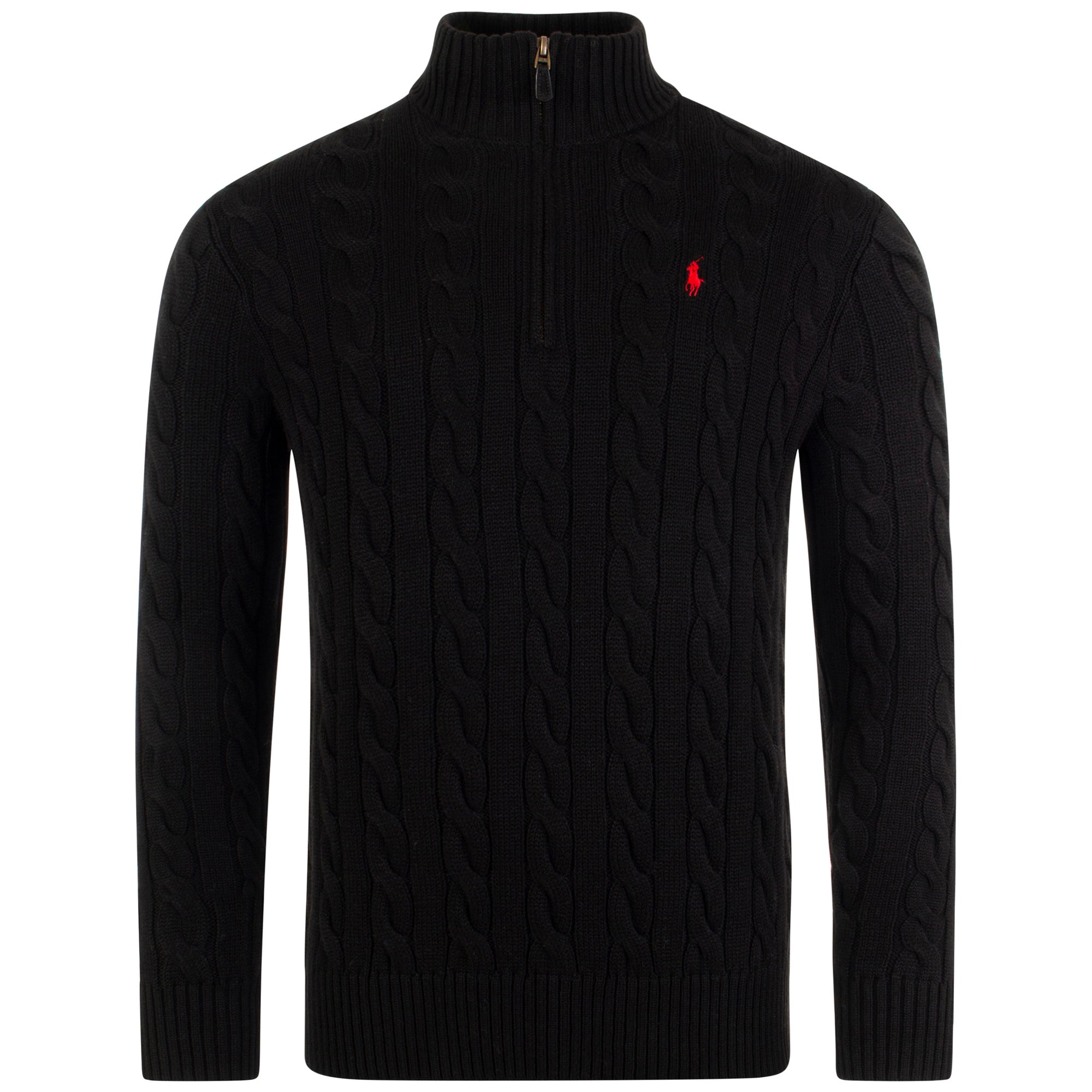 Cable Knit Quarter Zip Jumper Polo Black | Polo Ralph Lauren | EQVVS