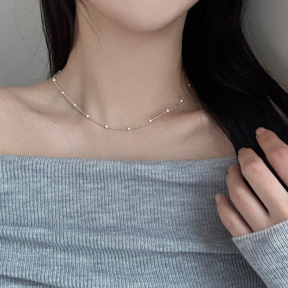 925 Silver]シルバー ホワイト ビーズ ネックレス / チョーカー 春