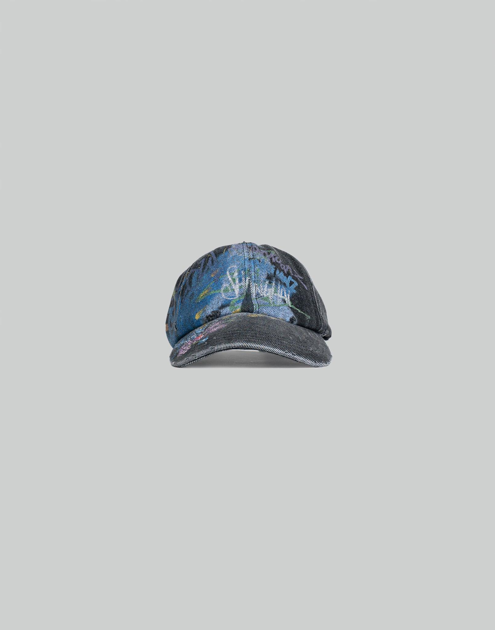 SANKUANZ BUMPY GRAFFITI PRINT DENIM BASEBALL CAP – 082plus