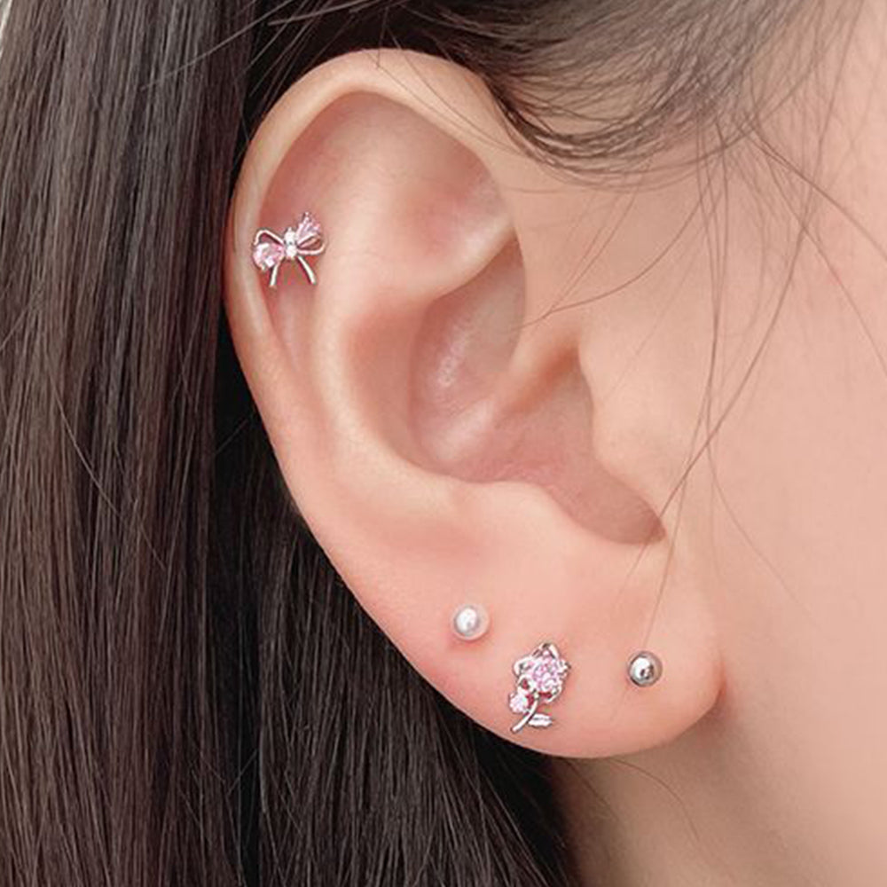 4個SET]ピンク フラワー キュービック 花 ピアスピアス セット (2Color