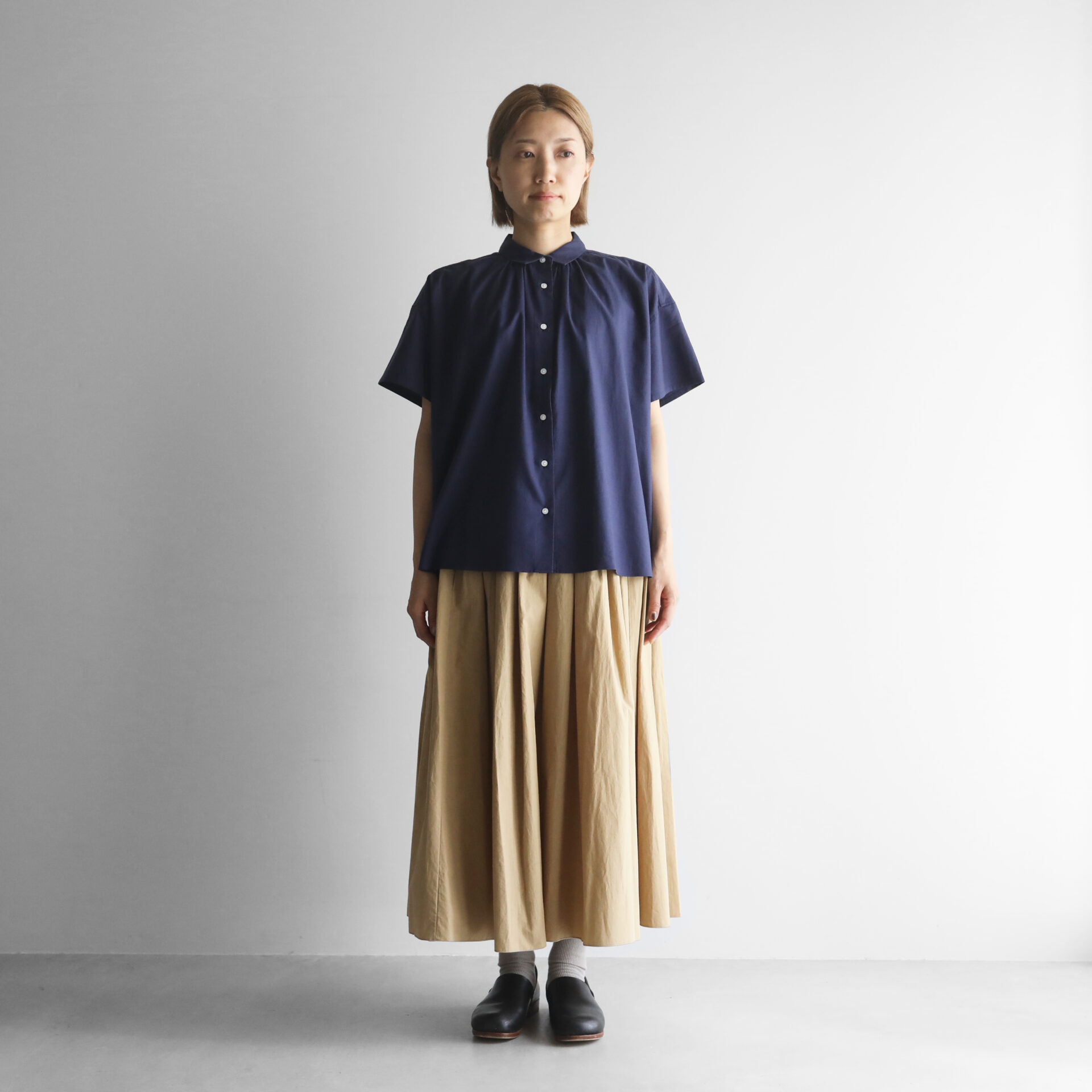 オーガニックコットンビエラ半袖ギャザーワイドブラウス U111を