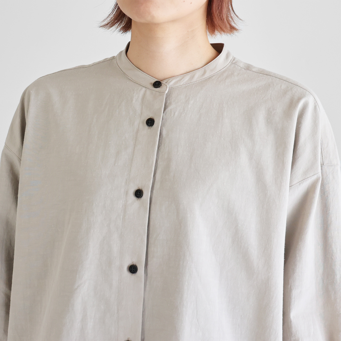 ギザコットンヘンプバンドカラーシャツロングワンピース U218を