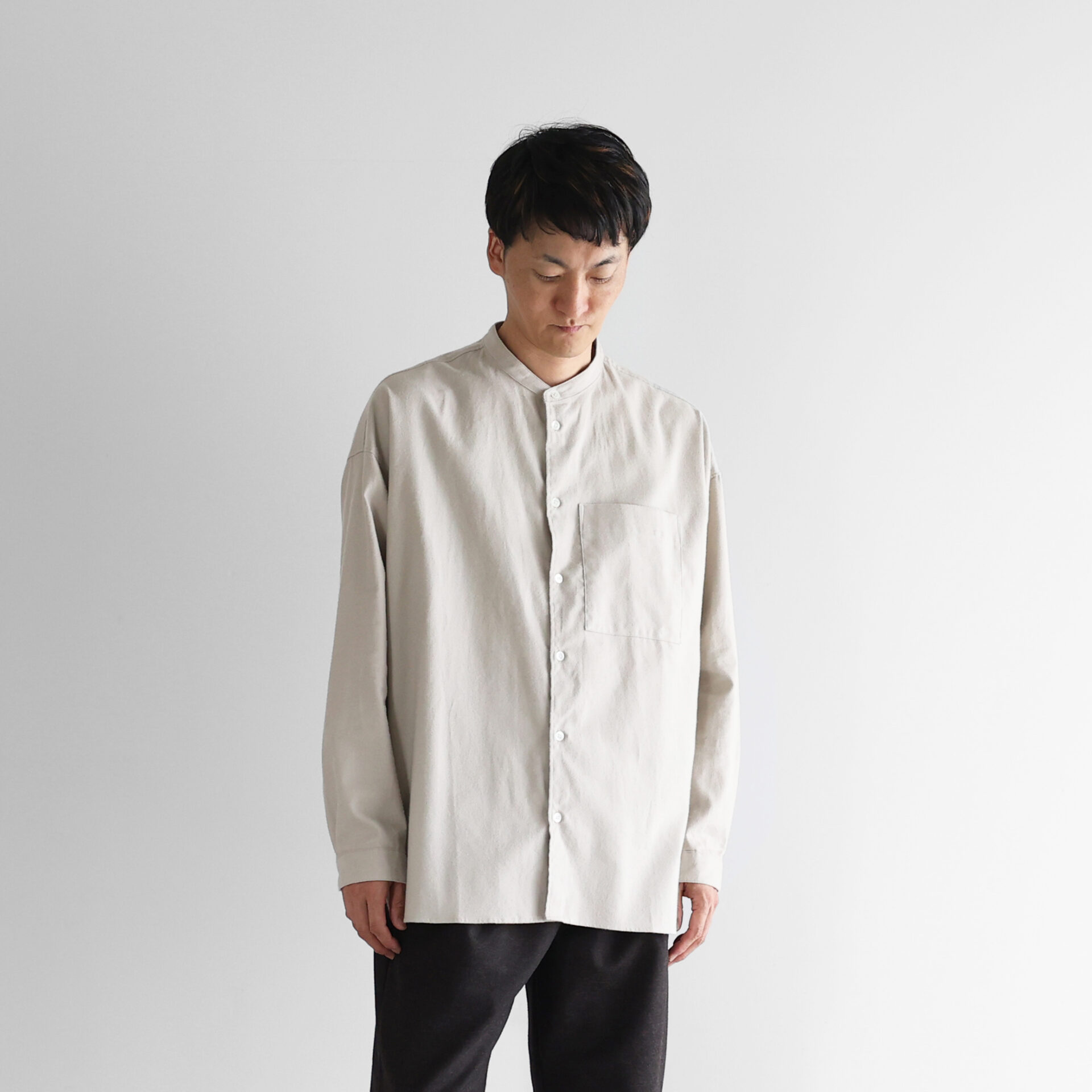 起毛ビエラバンドカラーオーバーシャツL 015Lをリリースしました