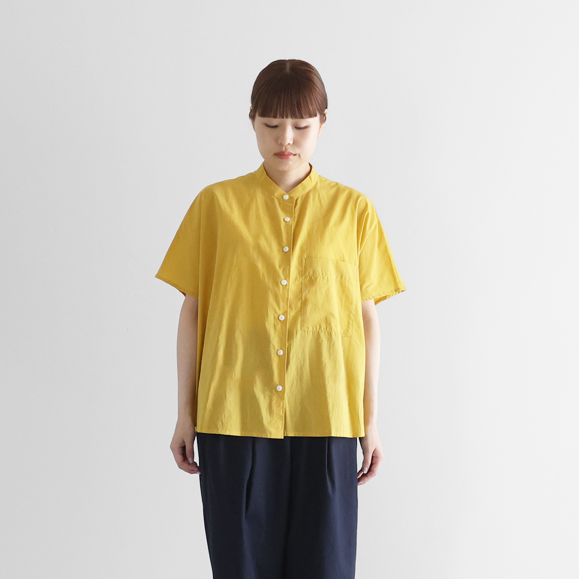 ゆるふわコットンバンドカラー半袖ワイドブラウス 【レディス 】U110を