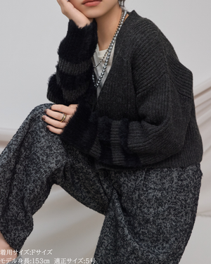 147_ichi_yon_nana】袖シャギーVネックカーディガン｜小柄女性向け