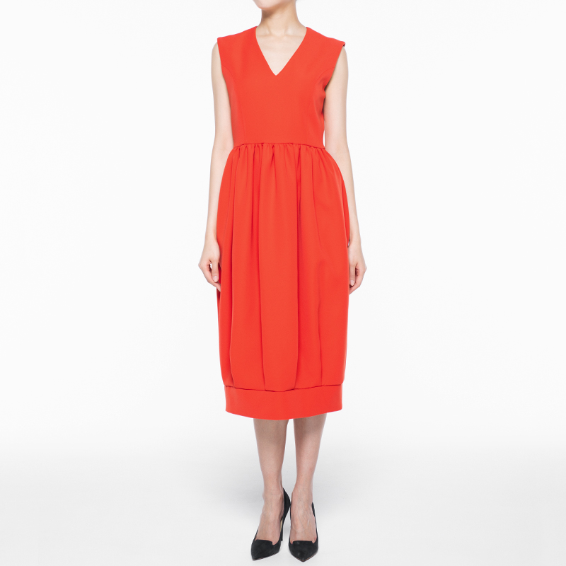 YOKOCHAN（ヨーコチャン）ハーフスリーブVネックドレス-ドレス